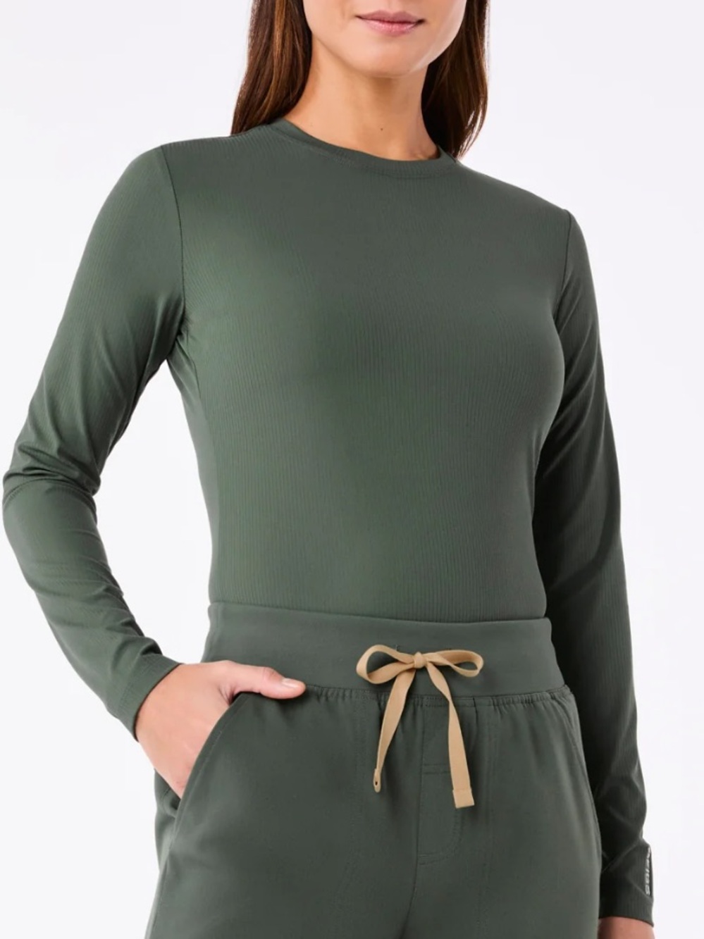 Figs Palmer Ribbed Long-Sleeve Underscrub in moss S